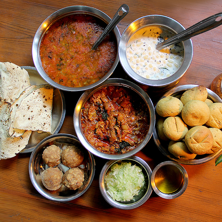 Traditional Rajasthani food with dal and regional dishes