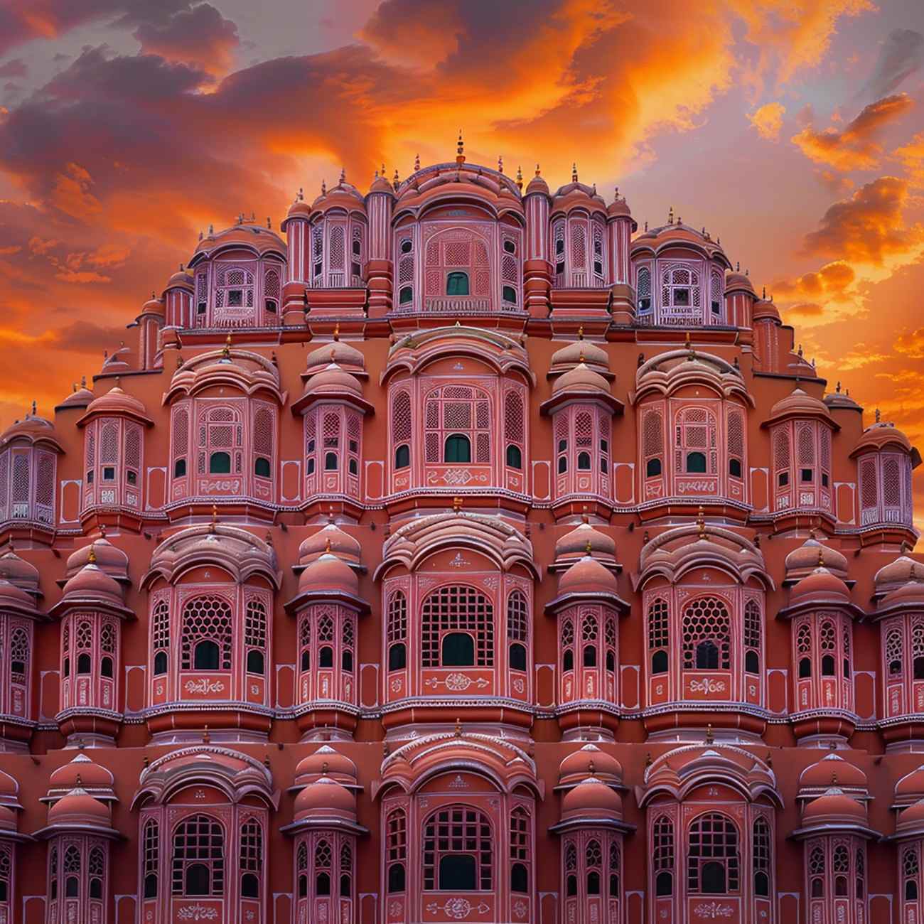 Hawa Mahal, the honeycomb pink-sandstone facade in Jaipur
